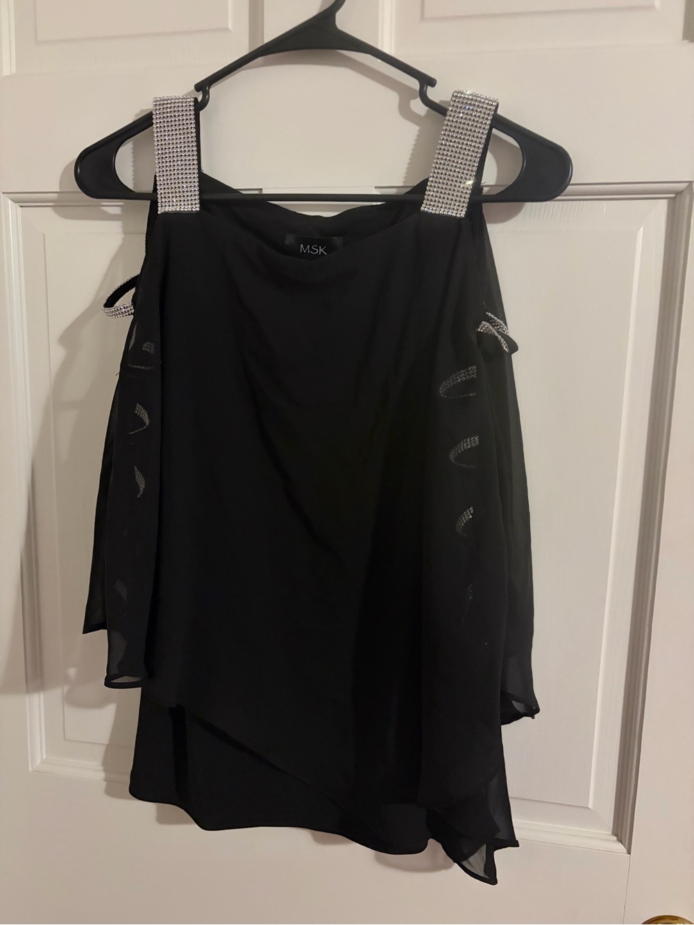 MSK Black Cold-Shoulder Rhinestone Strap Camisole